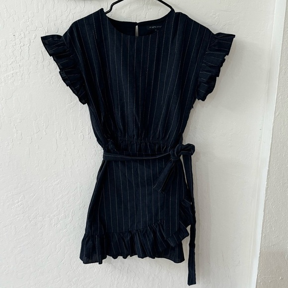 Etophe Studio Navy Blue Flutter Ruffle Wrap Mini Dress Cotton Size Small - Picture 2 of 12